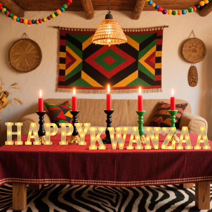 11 Pcs Happy Kwanza Large LED Letter Sign LED Lights Battery Powered Table Decorations for Party Favor Light Centerpiece Tabletop Decoration