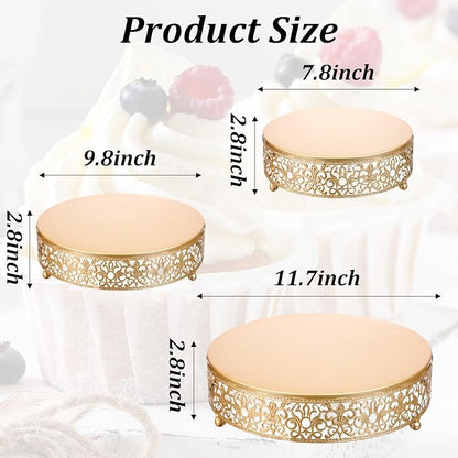 3 Pieces Golden Cake Stand Set, 8/10/12 Inch Round Metal Dessert Display Stand Decorative Cake Holder Cupcake Pastry Candy Display Plate for Wedding, Party, Birthday, Event