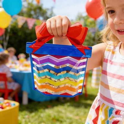 W WINTMING 30Pcs Resealable Gift Bags with Handle Plastic Party Favor Bag Cellophane Zip Lock Treat Bag Rainbow Standing Goodie Bags Holiday Birthday