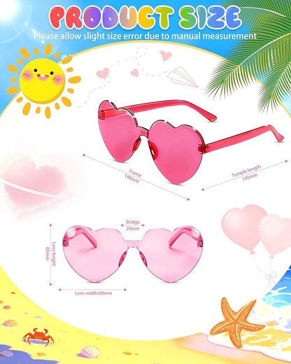 12 Pairs Heart Shaped Sunglasses Candy Color Rimless Fun Heart Glasses for Women Party Favors