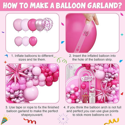Pink Balloon Arch Kit with Star Foil Balloons, Metallic Pastel Pink Confetti Balloos for Happy Mothers Day Girls Women Birthday Wedding Baby Shower Princess Theme Party Decorations
