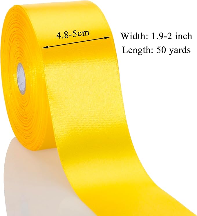 YASEO 2 Inch Yellow Solid Satin Ribbon, 50 Yards Craft Fabric Ribbon for Gift Wrapping Floral Bouquets Wedding Party Decoration