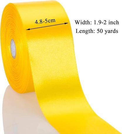 YASEO 2 Inch Yellow Solid Satin Ribbon, 50 Yards Craft Fabric Ribbon for Gift Wrapping Floral Bouquets Wedding Party Decoration