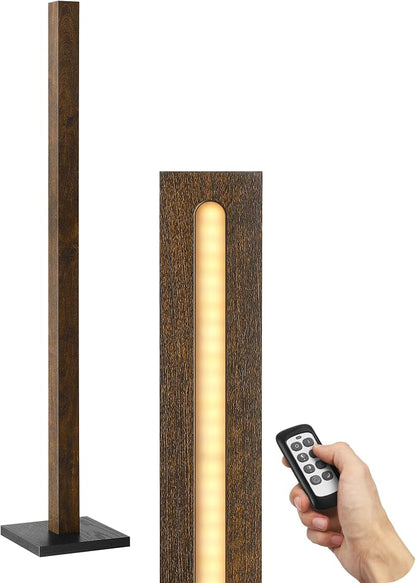 EDISHINE Wooden LED Corner Floor Lamp, Modern Standing Light with Remote, Minimalist Dimmable Floor Lamps for Living Room, Bedroom, Office, 7 Color Temperature 2700~6000K, 48.43"