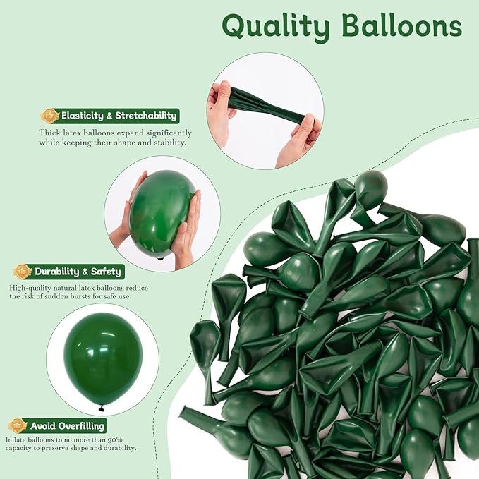 Green Balloons 60 PCS 12 Inch Dark Green Balloons Emerald Hunter Forest Green Balloon Kit for Birthday Baby Shower Christmas Graduation Dinosaur Jungle Theme Party Decorations