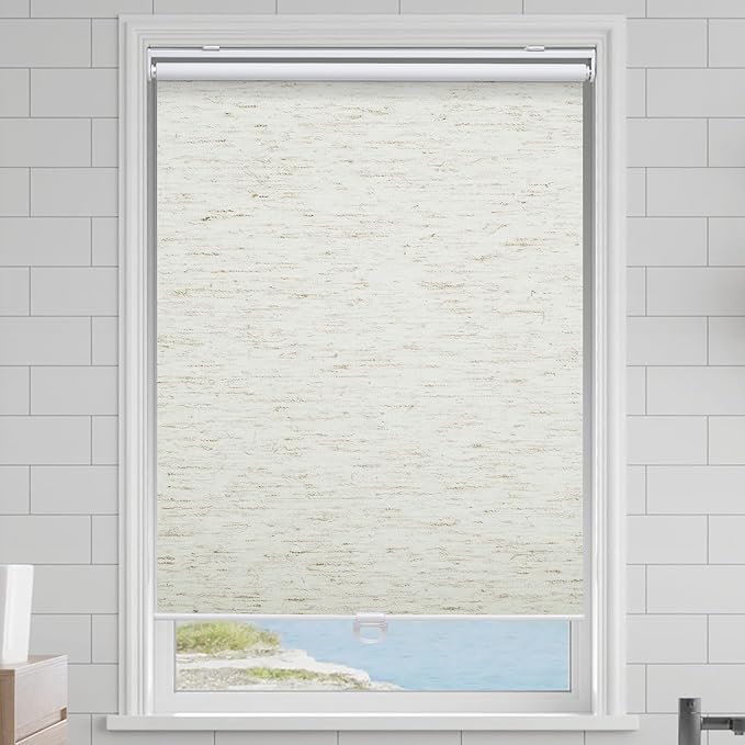 Cordless Roller Shades Blackout Blinds for Windows Room Darkening Rolled Up Shades with Spring System, UV Protection Natural Linen Fabric Window Shades Door Blinds for Home（47" W x 72" H, Linen Cream