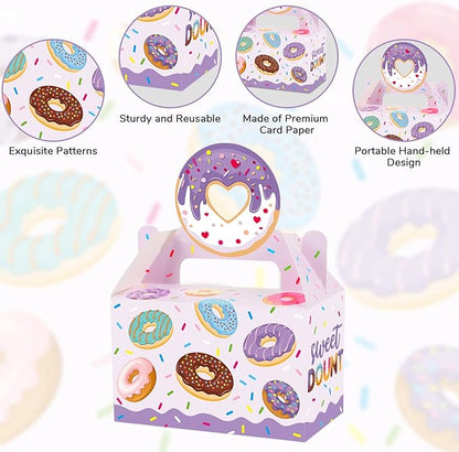 12 Pack Donut Party Favor Boxes Two Sweet Candy Treat Bags Cute Donut Goodie Bags with Dessert Thanks A Hole Bunch Candy Gift Birthday Boxes for Kids Birthday Baby Shower Party Decorations Supplies