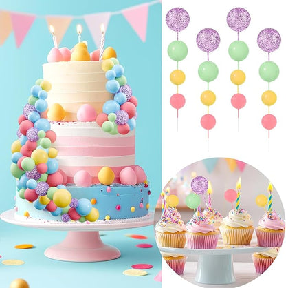 60Pcs Glitter Cake Balls Decorations Foam Cake Topper Balls Mini Balloon Cupcake Toppers for Cake Decorating Birthday Baby Shower Party (Glitter Candy Color)