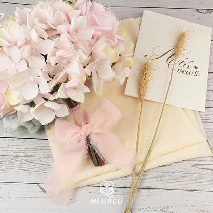 Handmade Fringe Chiffon Silk Ribbon 1.5 Inch x 3Yd Peach/Blush/Pink Soft Colorful Frayed Chiffon Ribbon for Wedding Invitation Flower Bouquets Gift Wrapping Bridal Shower