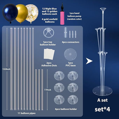 Voircoloria 6 Sets Balloon Stand Kits, Balloon Sticks with Base for Table Centerpieces Graduation Birthday Baby Shower Gender Reveal Party Decorations(Navy&Gold)