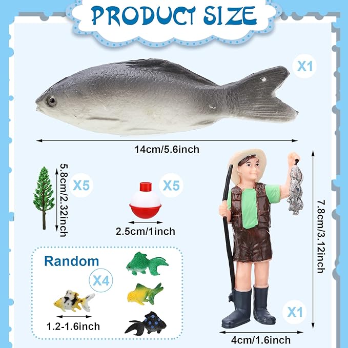 16 Pcs Gone Fishing Cake Decoration Gone Fishing Cake Topper Birthday Party Supplies for Man Kids Boy Girls Fisherman Themed Party Decor, Mixed Styles