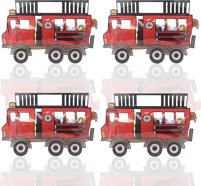 30 Pack Goodie Bags - Cartoon Firetruck Car Candy Treat Bags with Handle - Resealable, Small Plastic Ziplock Seal Gift Candy Bags for Party Favor, Birthday Bags