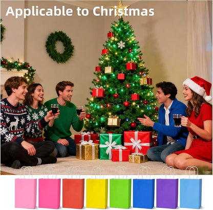 Klean & Conwenice 32Pcs Paper Gift Bags with Handles5.25x7.9x3.15'', 8 colors,Small Size ,Kraft Paper Party Favor Bags ,Rainbow Goodie Bags For Christmas Halloween Kids Birthday Party Baby Shower Party Supplies