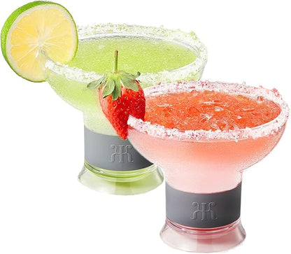 Frozen Margarita & Cocktail Chiller Glasses | Set of 2 | 12 OZ Unbreakable Tritan Acrylic, Double Wall Plastic Insulated Glass to Keep Your Drink Cool with Freeze Gel Glass, SiliconeHolder (12 OZ)