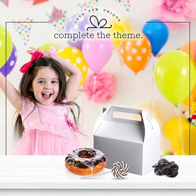 Hammont Candy Boxes Party Favors - 10 Pack Paper Gable Boxes & Party Treat Box for Goodies & Gifts - Two Sweet, Mermaid, Pool Party, Donut Or Any Themed Birthday Bag - 6.25" X 3.75" X 3.5" (White)