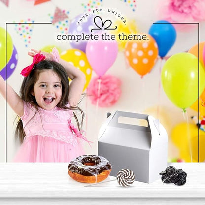 Hammont Candy Boxes Party Favors - 10 Pack Paper Gable Boxes & Party Treat Box for Goodies & Gifts - Two Sweet, Mermaid, Pool Party, Donut Or Any Themed Birthday Bag - 6.25" X 3.75" X 3.5" (White)