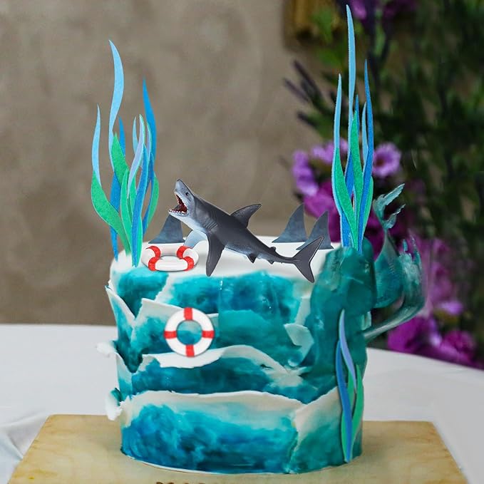 Geyee 18 Pack Shark Cake Toppers for Attack Sea Creatures Decor Shark Figurines Decorations Ocean Theme Cupcake Picks for Birthday Shower Party Favors Supplies
