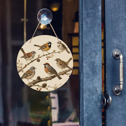 VstaDank Vintage Bird Wall Decor Round Wood Hanging Sign 7.9x7.9 in Wooden Circle Door Hanger with Ropes, Rustic Wall Art Decor for Home Front Door Indoor Outdoor Decoration