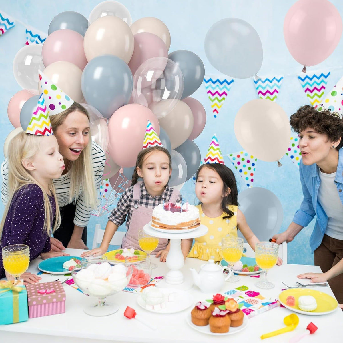 Dusty Pink Blue Balloons, 50PCS 12Inch Gender Reveal Balloon Set with Mist Blue Pink Sand White Transparent balloon for Boy or Girl Gender Reveal Baby Shower Wedding Party Decoration