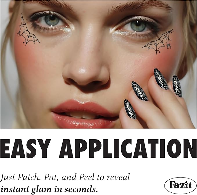 Fazit Makeup Patches - Halloween Webbed Speckles - Glow Up Make-Up Patches - Cute Glitter Makeup Accessories For Women - Cosmetic Glitter For Face