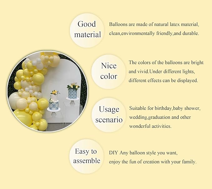 Yellow Balloon Arch Garland Kit-White Balloon 122Pcs for Graduation,Birthday,Easter,Baby Shower,Christmas,Fiesta Party Decoration.
