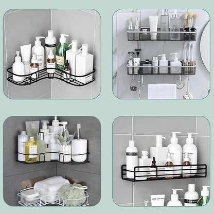 12 Pcs Shower Caddy Adhesive Hooks Replacement Storage Shelf Basket Strips Hook/No Drilling Strong Adhesive & Waterproof Hooks for Bathroom Wall Corner Shelf,Soap Holder,Organizer,Kitchen Racks