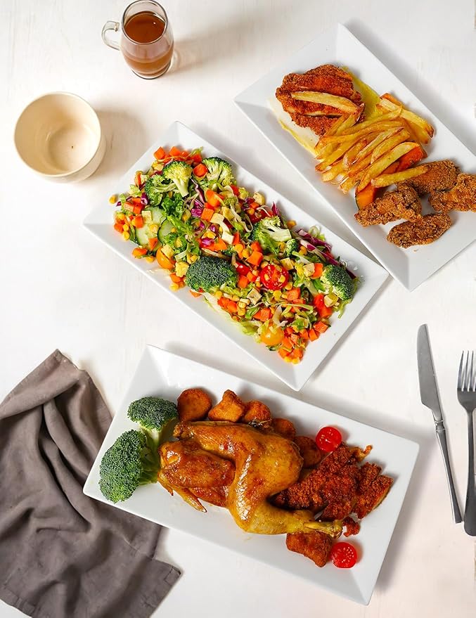 AISBUGUR 13" Serving Platters and Trays, White Serving Platters Set of 4, Large Platters for Serving Food Party, Daily and Entertaining, Ceramic Rectangular Plates for Steak, Taco, Snack, Appetizer