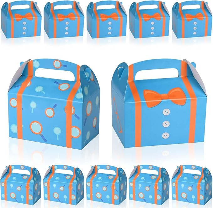 Bolsome 16 Pack Orange Blue Party Favor Boxes Blue Orange Cartoon Paper Treat Boxes for Birthday Party Baby Shower Party Supplies