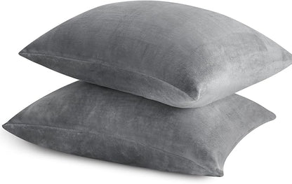 BEDELITE Flannel Pillowcases Standard Set of 2, Super Soft Fleece Pillow Case Cover with Zipper for Bedroom, Sofa, Couch,Luxury Cozy Fuzzy Velvet Pillow Shams for All Seasons(20x26 Inches, Gray)