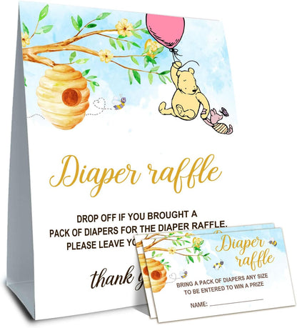 Winnie Baby Shower Decorations-Baby Shower Games-Baby Shwoer Party Decor-Diaper Raffle Baby Shower Table Sign Centerpieces-Baby Shower Games Pooh Birthday Supplies Party Decorations