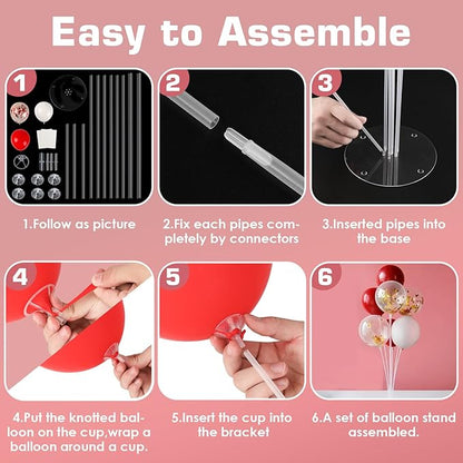Voircoloria 6 Sets Balloon Stand Kits, Balloon Sticks with Base for Table Centerpieces Graduation Birthday Baby Shower Gender Reveal Party Decorations(Red&White)