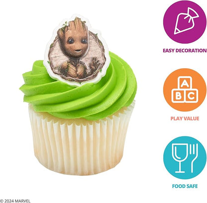 Marvel Studios' Groot Cupcake Rings, 24 DecoPac I Am Groot Cupcake Decorations, Food Safe Guardians Of The Galaxy Cake Toppers, Party Favors – 24 Pack