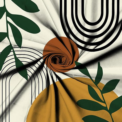 Boho Geometric Shower Curtain Beige Mid Century Abstract Arch Curve Bathroom Curtain Minimalistic Sun Shower Curtain Sets Bathroom Extra Long 72x108 in with 12 Hooks