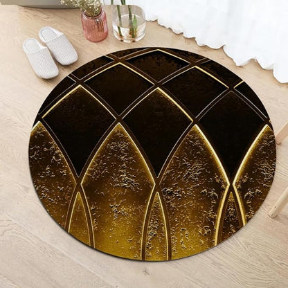 Luxury Black Gold Round Rug Vintage Golden Texture Living Room Circle Area Rugs 6ft Washable Soft Non Slip Low Pile Indoor Floor Carpet for Bedroom Office Kitchen Coffee Table