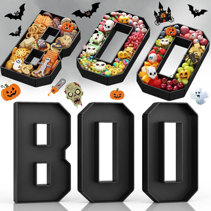 BOO Cardboard Letters for Halloween Party Decorations, 13.7 Inch Charcuterie Letters Fillable Black Paper Mache Letter Trays for Chocolate Candy Food Display Letter Box for Halloween Party Decorations