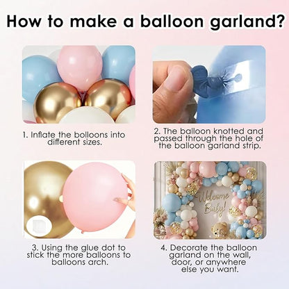 Gender Reveal Balloon Arch Kit -129pcs Dusty Pink and Blue Balloons Chrome Gold Sand White Confetti Latex Balloons for Boho Bachelorette Birthday Wedding Bear Theme Party Decorations