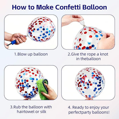 Red White and Blue Balloon Arch Kit,Red and Blue Confetti Balloon,Navy Blue Party Balloons for Birthday Graduation Ceremony New Year Anniversary Celebration Decorations