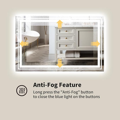 WTTY 60"x36" LED Bathroom Mirror with Lights, Backlit and Front Lighted Bathroom Vanity Mirrors Wall Mounted, Double LED Vanity Wall Mirror for Bathroom with Anti-Fog, Dimmable, Memory, Shatter-Proof