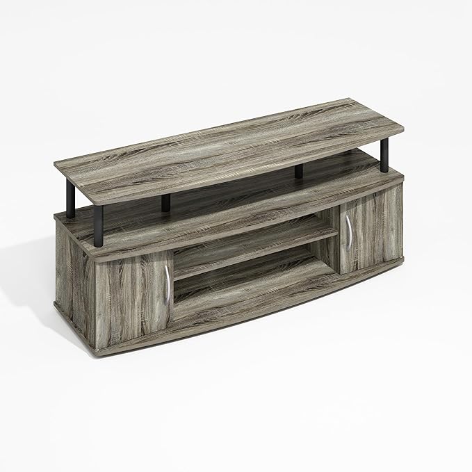 Furinno Jaya TV Stand, Entertainment Center, TV Console, for TV up to 55 Inch, with 2 Doors and Cable Management Holes, for Living Room, Bedroom, Grey Oak