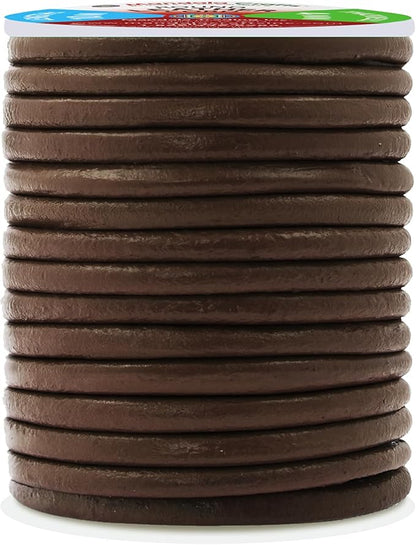 Mandala Crafts Round Cowhide Genuine Brown Leather Cord for Jewelry Making Kumihimo Leather Rope Spool - Brown String Lace - 11 Yds 4mm Cording