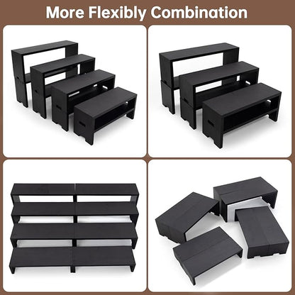 Yikaroeli 2 Set Large Black Display Riser Perfume Display Stand Cologne Shelf Wood Risers for Display,11"-8.6" Graduated Sizes,4Tiered 8Pcs Display Stands for Vendors Event