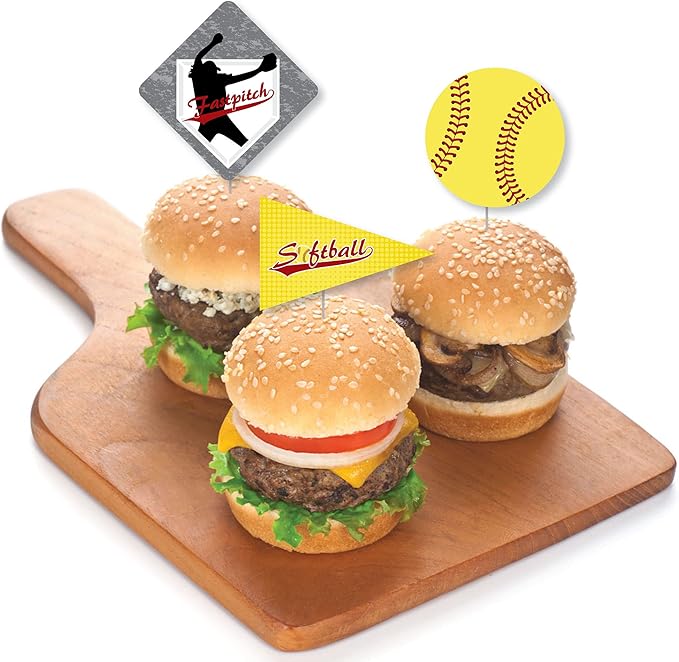 Big Dot of Happiness Grand Slam - Fastpitch Softball - Dessert Cupcake Toppers - Birthday Party or Baby Shower Clear Treat Picks - Set of 24