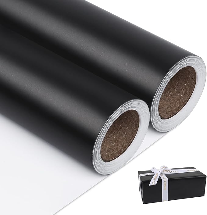 NESCCI Matte Metal Black Wrapping Paper, Solid Color Paper-2 Roll,17 Inches X 32.8 Feet Per Roll,Gift Wrapping Paper,Perfect for Wedding,Valentine's Day,Birthday,Baby Shower,DIY Bouquet
