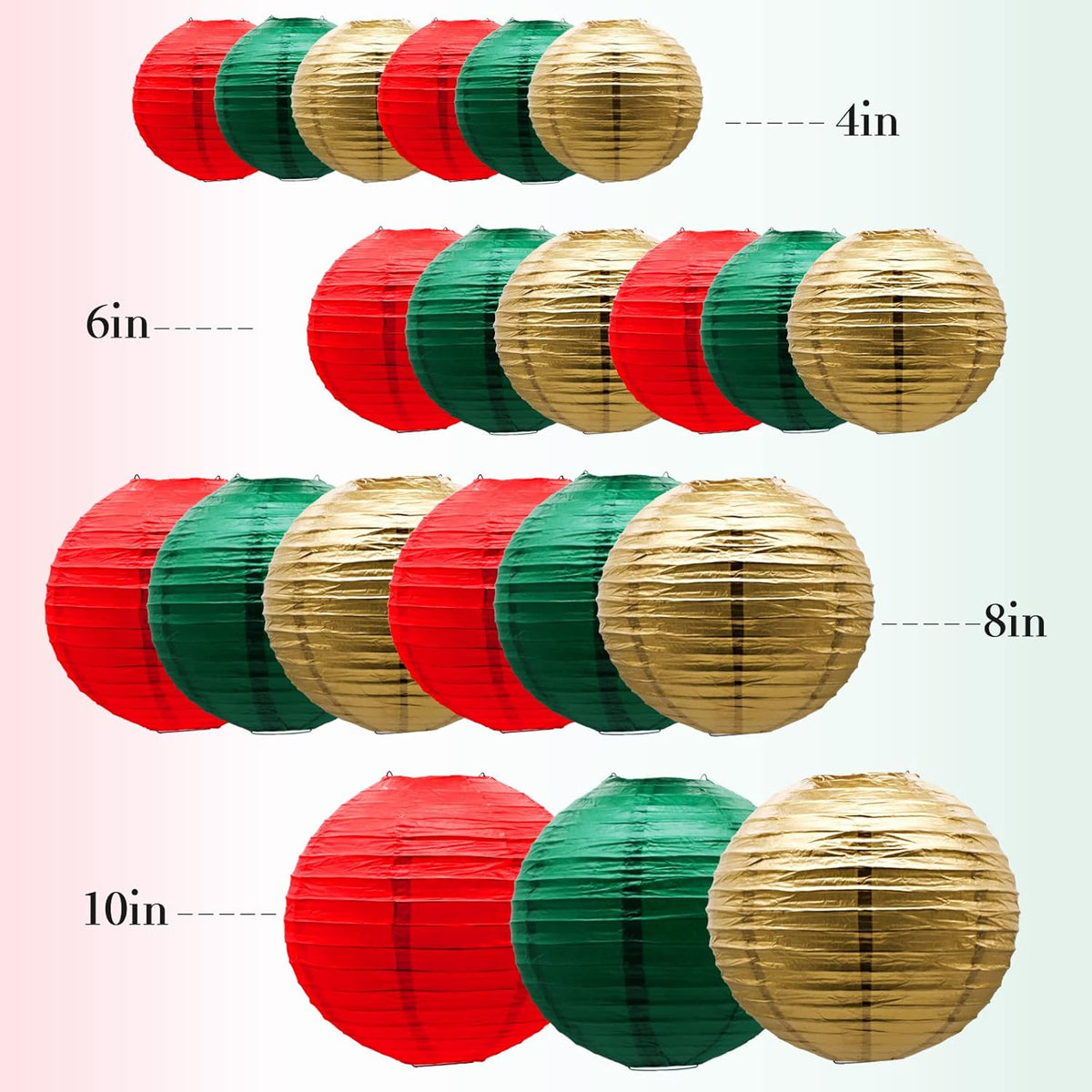 ADLKGG Paper Lanterns Decorative, Round Hanging Lantern for Italian Party Mexico Party Graduation Christmas Anniversary Birthday Decorations Green/Red/Gold 21pcs