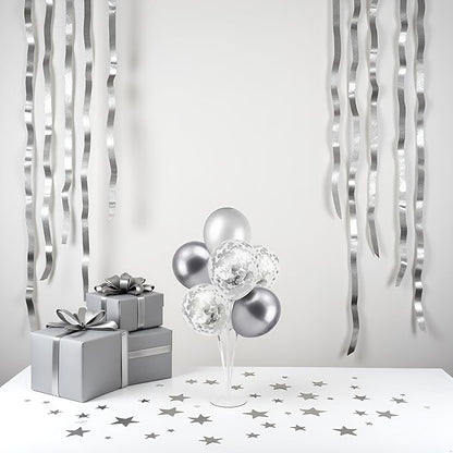 ZJDHPTY Silver and Gray Party Decorations,4 Set Balloon Stand with Pump and Silver Gray Balloons for 25th Birthday 25th Anniversary Wedding Bridal Shower Graduation New Year Party Supplies