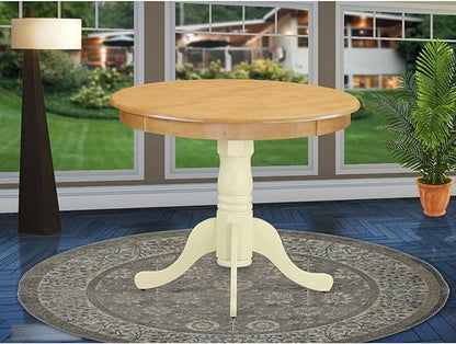 East West Furniture ANT-OMK-TP Antique Dining Table - a Round Wooden Table Top with Pedestal Base, 36x36 Inch, Oak & Buttermilk