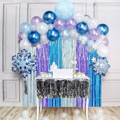 BEISHIDA 3 Pack Streamers Fringe Foil Curtain Backdrop Curtain, Tinsel Curtain Wall Door Party Streamers for Birthday Party Decoration-Silver Blue Purple (3.28 ft x 6.56 ft)