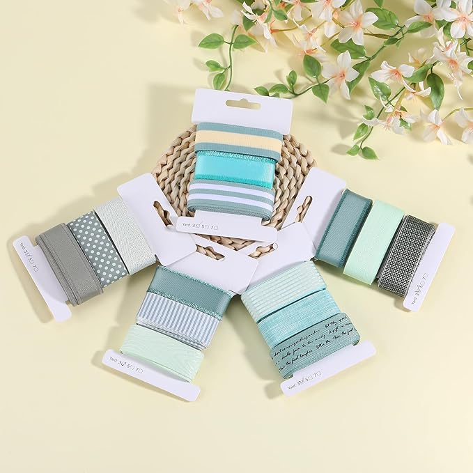 BEEFLYING 3 Styles Green Wire Edged Ribbons for Gift Wrapping Decoration 25~28mm×2.7m Stripe Ribbons Satin Ribbons for Wedding Party Decoration Hair Bows Flower Designs Sewing and Craft, 9 Yards