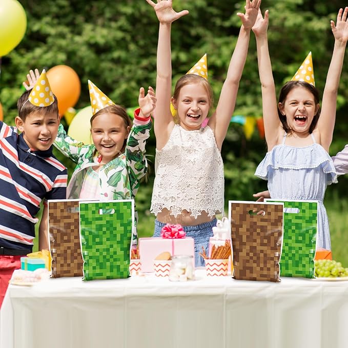 MinFyberd 50Pcs Pixel Birthday Party Goodie Favors Bag Video Game Plastic Gift Bags Party Candy Snack Bag Theme Goodie Treat Bags for Kids Gamer Birthday Decoration Supplies