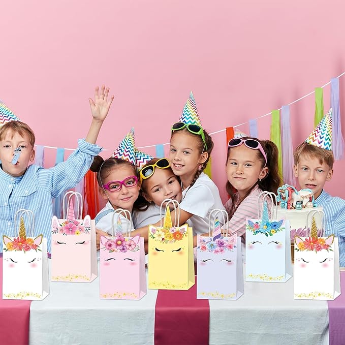 ZOIIWA 24Pcs Unicorn Party Favor Bags Rainbow Themed Treat Bags Pastel Unicorn Candy Goodie Bag Princess Paper Gift Bag with Handle Decorations for Birthday Baby Shower Wedding Party Decor Supplies